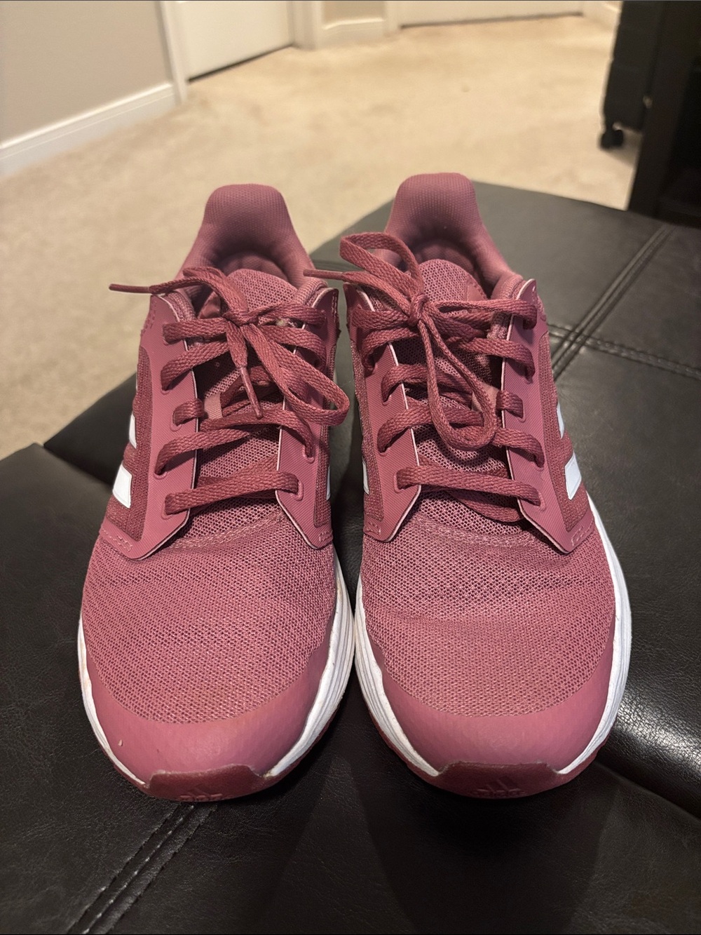 adidas Women's Cloudfoam Trainer in Burgundy with White Stripes - Picture 2 of 3